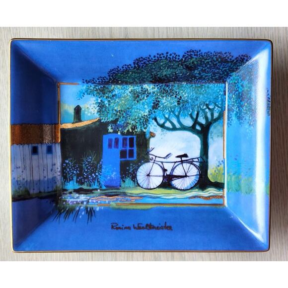 TRINKET DISH-ROSINA WACHTMEISTER-Germany-Blue Gold-Display-Candy-Rare Design - Picture 2 of 10